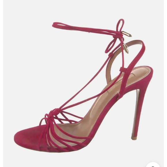Aquazurra Whisper Sandal 105mm Pink Suede Strappy Sandal Heels size 39 EU / 9 US - Picture 2 of 7